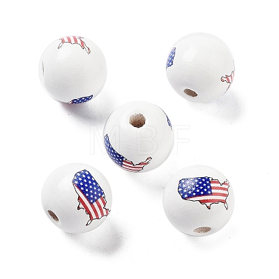 Independence Day Theme Wood European Beads WOOD-M011-07G-1