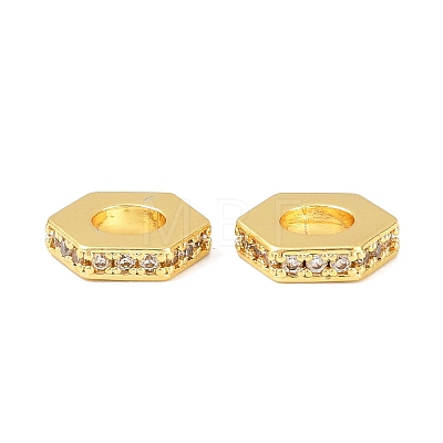 Brass Micro Pave Clear Cubic Zirconia European Beads KK-C142-11C-G-1