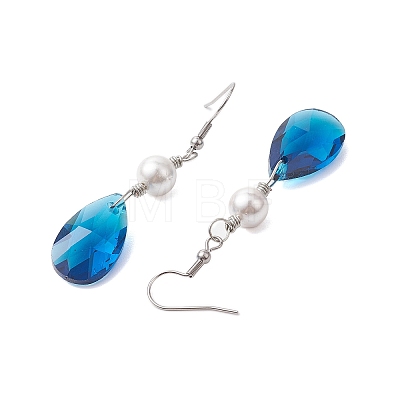 Glass and Shell Pearl Dangle Earrings EJEW-JE06020-1