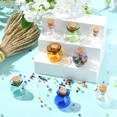 8Pcs 8 Colors Lucky Bag Shape Glass Cork Bottles Ornament AJEW-YW0002-18-1