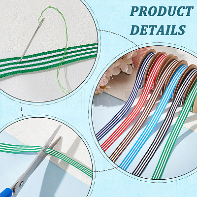6 Rolls 6 Colors Polyester Stripe Ribbons OCOR-WH0045-07-1