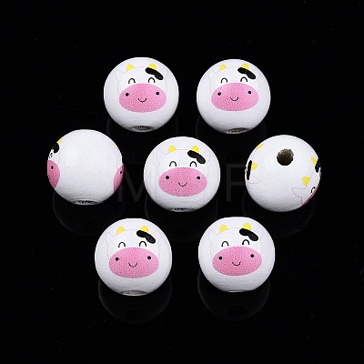 Animal Theme Printed Wooden Beads WOOD-D006-01K-1