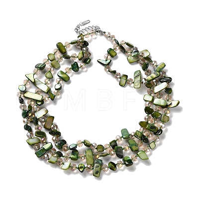 Boho Glass & Dyed Natural Shell Beaded Chips 3 Layer Necklaces for Women NJEW-H047-01A-1