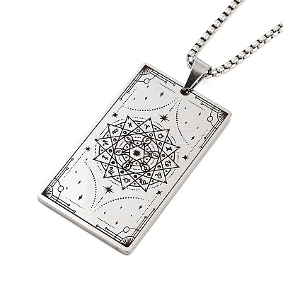 Non-Tarnish 201 Stainless Steel Rectangle with Constellation Pendant Necklaces NJEW-M223-02E-1