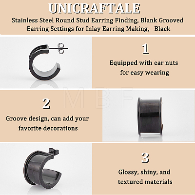 Unicraftale 2 Pairs Stainless Steel Round Stud Earring Finding STAS-UN0050-94EB-1
