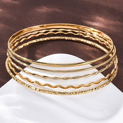 5Pcs 304 Stainless Steel Bangle Set for Women BJEW-S162-01B-G-1