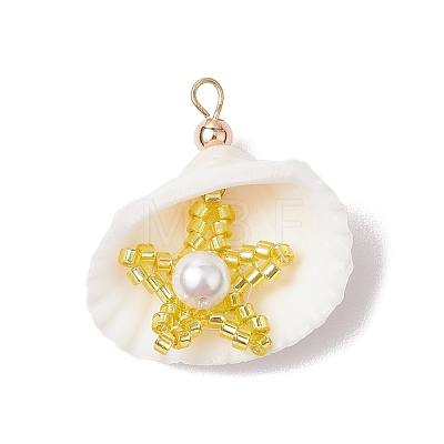 Cylinder Seed Beaded Starfish & Shell Pendants PALLOY-MZ00547-07-1