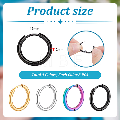 32Pcs 4 Colors Stainless Steel Huggie Hoop Earrings EJEW-PH0001-50-1