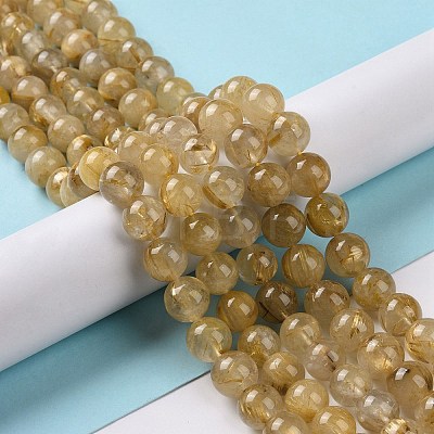 Grade AA Natural Gold Rutilated Quartz Beads Strands G-I206-34-8mm-1