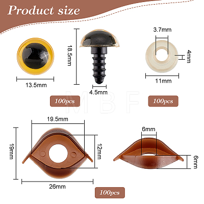 Half Round Plastic Craft Safety Eyes & Eyelid Sets DOLL-WH0002-12A-1