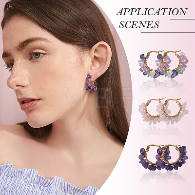 3 Pairs 3 Styles Natural Gemstone Chips Braided Hoop Earrings EJEW-TADJ00003-1