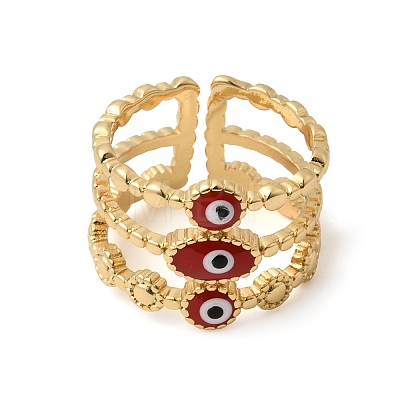 Brass Enamel Evil Eye Open Cuff Rings for Women RJEW-L339-01G-01-1