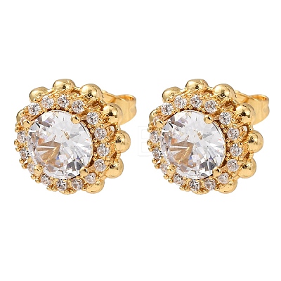 Brass Micro Pave Cubic Zirconia Stud Earrings for Women EJEW-F418-16G-1