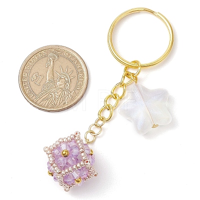 Glass Seed Bead Cube with Acrylic Star Keychain KEYC-MZ00027-04-1