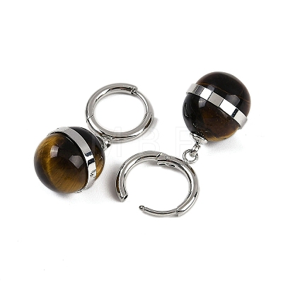 304 Stainless Steel & Natural Tiger Eye Round Hoop Earrings for Women EJEW-K281-22P-1