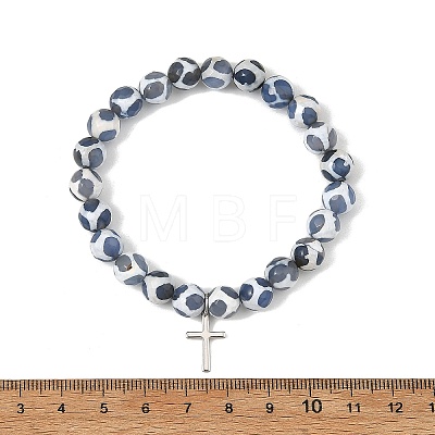 3Pcs 3 Colors Tibetan Style Turtle Back Pattern dZi Round Beaded Stretch Bracelet Sets BJEW-JB14420-1
