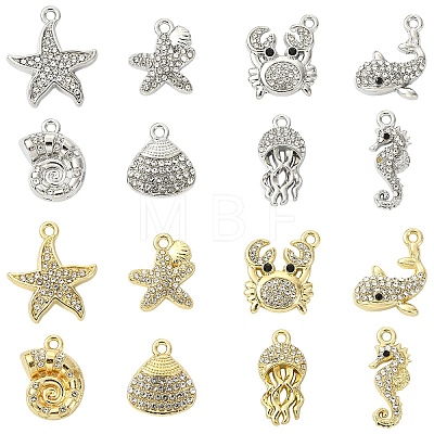 16Pcs 2 Colors 8 Styles Alloy Crystal Rhinestone Pendants FIND-YW0012-53-1
