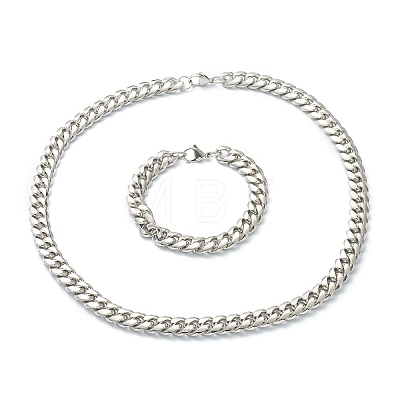 304 Stainless Steel Cuban Link Chain Bracelets & Necklaces Jewelry Sets SJEW-B019-03D-P-1