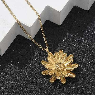 304 Stainless Steel Sunflower Pendant Cable Chain Necklaces for Women NJEW-R011-02G-1