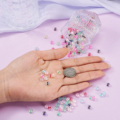500Pcs Inside Colours Transparent Glass Seed Beads SEED-TA0001-75-1