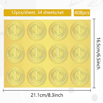 34 Sheets Self Adhesive Gold Foil Embossed Stickers DIY-WH0509-011-1