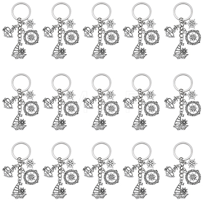 20Pcs Ship Alloy Pendant Decorations HJEW-SC00205-1