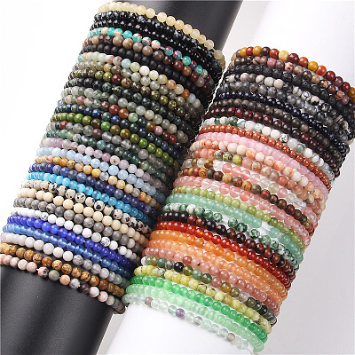 4mm Round Natural & Synthetic Mixed Gemstone Beads Bracelet for Men KG3069-M-1