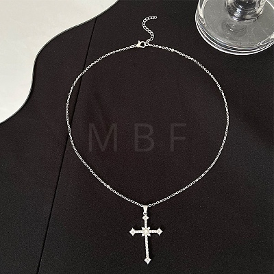 Alloy Full Crystal Rhinestone Religion Cross Pendant Cable Chain Necklaces for Women PW-WG8E4F5-01-1