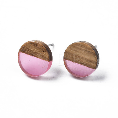 Transparent Resin & Walnut Wood Stud Earrings EJEW-N017-008-A03-1