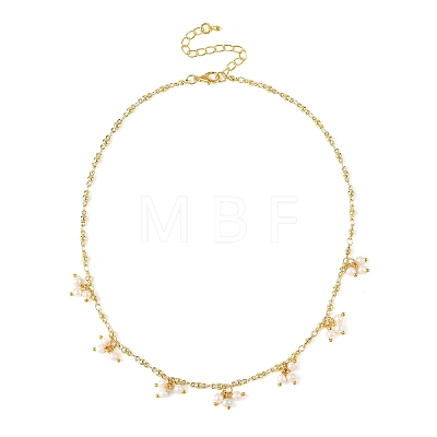 Natural Pearl Beads Potato Multi Pendant Brass Oval Link Chain Necklaces NJEW-JN06514-1