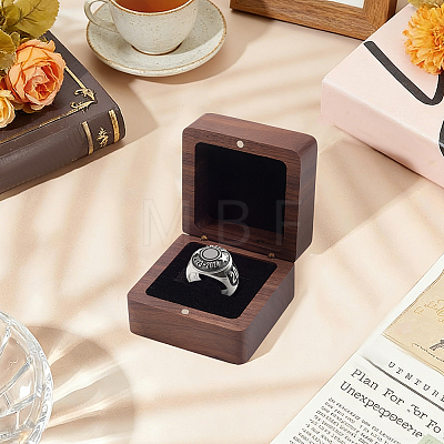 Walnut Wooden Championship Ring Packaging Magnetic Boxes CON-WH0086-245-1