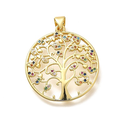Rack Plating Brass Micro Pave Cubic Zirconia Pendants KK-L226-051G-01-1