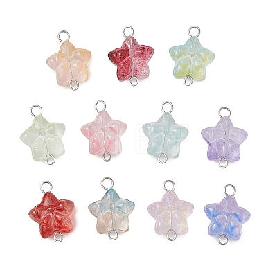 Star Gradient Color Baking Paint Transparent Glass Connector Charms PALLOY-JF03275-02-1