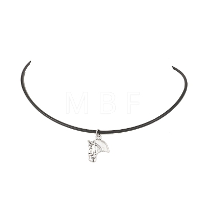 Horse Alloy Pendant Necklaces with Black Cowhide Leather Cord for Women NJEW-JN05873-1