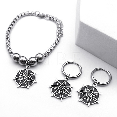 304 Stainless Steel Charms Bracelets & Hoop Earrings & Pendant Necklaces Sets FS-WG39A04-01-1
