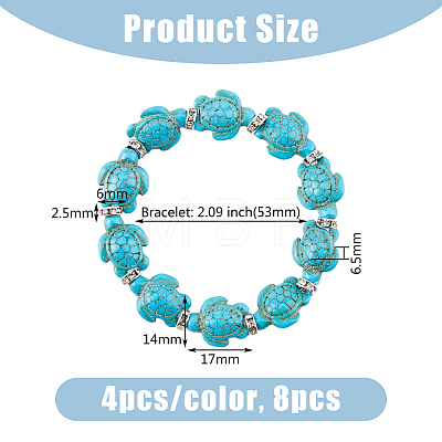 DICOSMETIC 8Pcs 2 Colors Dyed Synthetic Turquoise Tortoise Beaded Stretch Bracelets Set for Women BJEW-DC0001-04-1