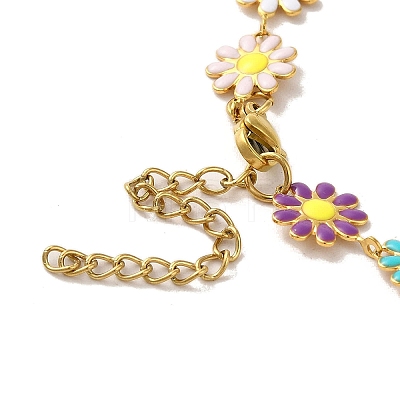 Enamel Daisy Link Chain Necklaces NJEW-B077-01G-1