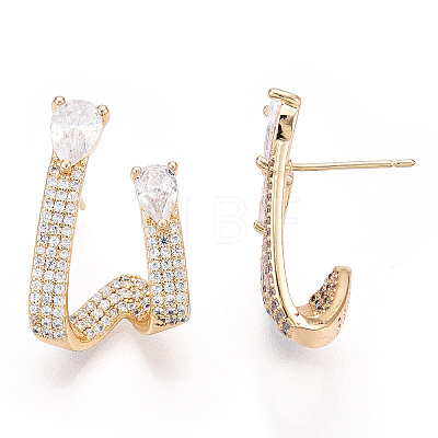 Twist Brass Micro Pave Cubic Zirconia Stud Earrings EJEW-G371-04G-1