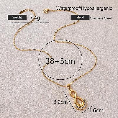 Vintage 304 Stainless Steel Crystal Rhinestone Infinity Pendant Necklaces for Women UB6493-1
