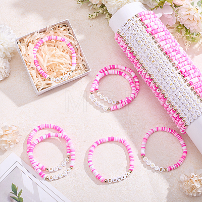 32Pcs Handmade Polymer Clay & Acrylic Bead Bracelets BJEW-PH02015-1