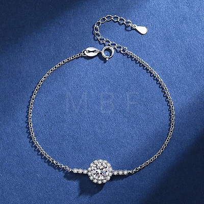 Anti-Tarnish Rhodium Plated 925 Sterling Silver Micro Pave Clear Cubic Zirconia Rolo Chain Round Link Bracelets AJEW-U007-01P-1