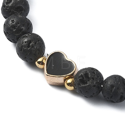 Natural Lava Rock Round Beaded Bracelets BJEW-JB09881-07-1