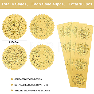 CRASPIRE 40 Sheets 4 Styles Self Adhesive Gold Foil Embossed Stickers DIY-CP0010-45-1
