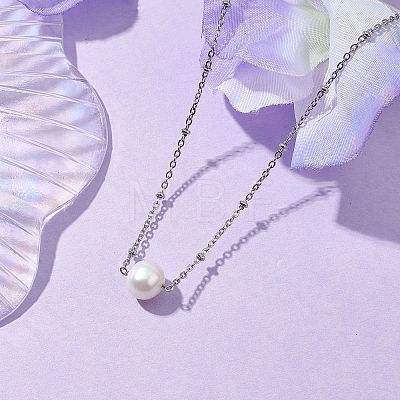 Round Natural Cultured Freshwater Pearl Pendant Necklaces NJEW-JN04965-1