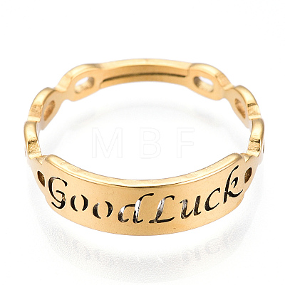 Ion Plating(IP) 304 Stainless Steel Word Good Luck Adjustable Ring for Women RJEW-T027-13G-1