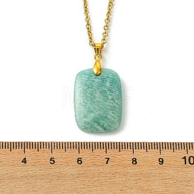 Natural Amazonite Rectangle Pendant 304 Stainless Steel Cable Chain Necklaces NJEW-JN06210-03-1