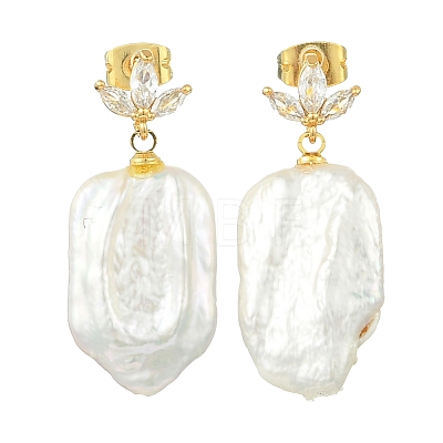 Brass Micro Pave Cubic Zirconia Stud Dangle Earrings for Women EJEW-JE07279-1
