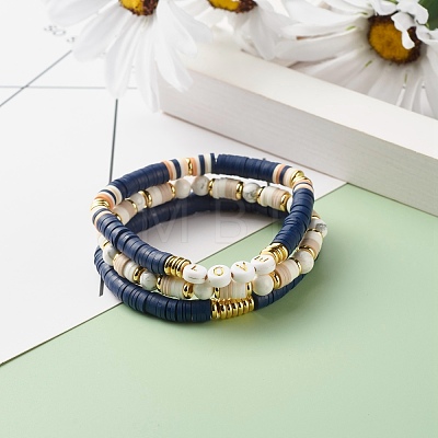 Love Beads Stacking Stretch Bracelets Set for Women BJEW-JB07162-1