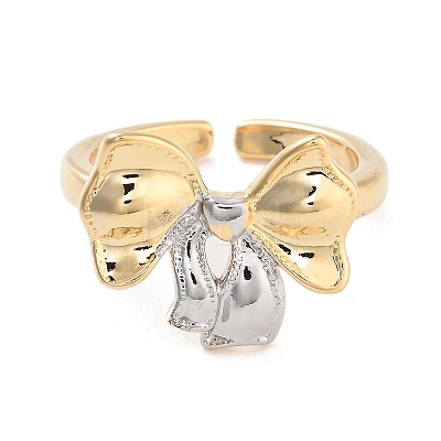 Brass Bowknot Open Cuff Ring for Women RJEW-C102-15GP-1