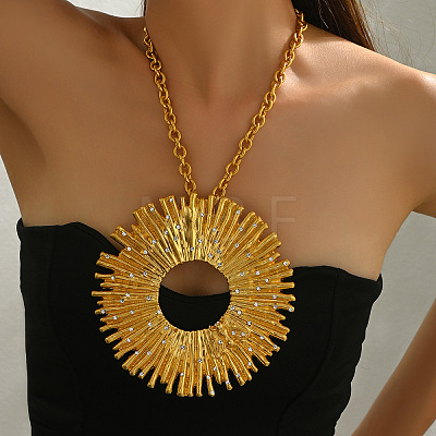 Exaggerated Alloy Crystal Rhinestone Sun Big Pendant Necklaces for Women WG395AB-01-1
